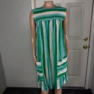 Vintage 60s 50s Women's Dress Handmade Shift Pockets Striped A-line House V3-4
